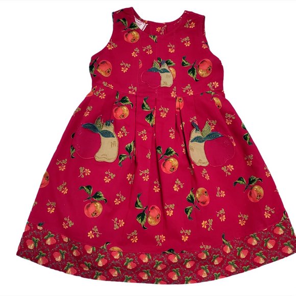 Cornelloki Baby Girl Vintage Dress Sz 2 Apple Pear Floral Sleeveless Cot… - Picture 4 of 11